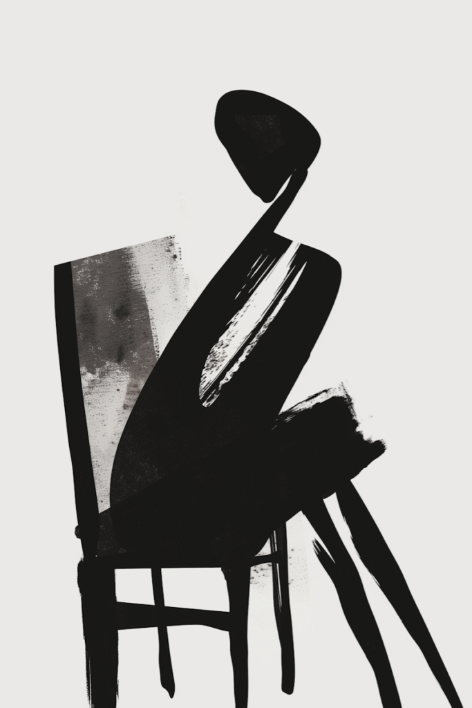 Abstract figure sitting in a chair representing creativity and reflection in Instagram strategy