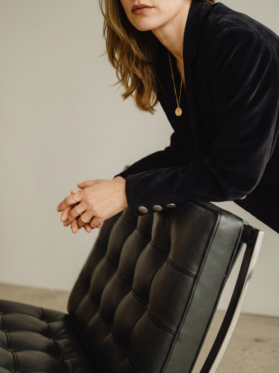 the-best-marketing-strategies-for-online-businesses Woman in black blazer seated with hands folded wearing gold rings and necklace representing intentional business strategy